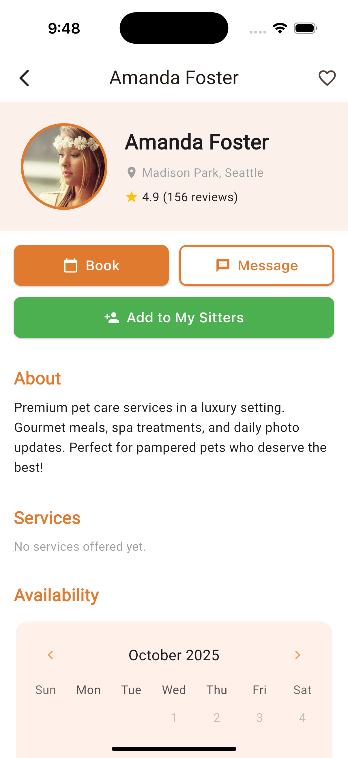 Review sitter's details and their avaiablity