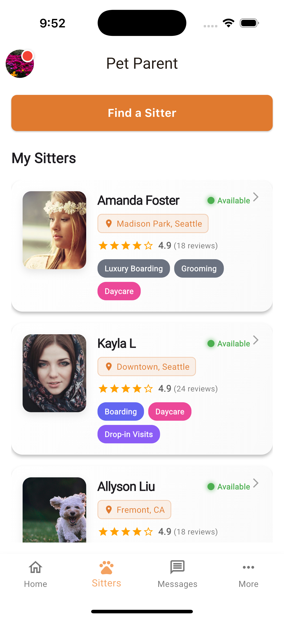 Save/review your sitters